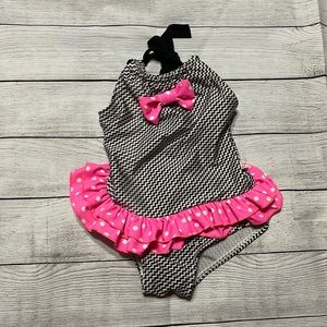 Floatimini Black & White Chevron Back Neck Tie One-Piece Swim Suit size 4T